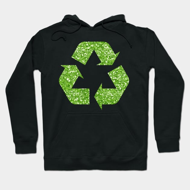 Green Faux Glitter Recycle Symbol Hoodie by Felicity-K